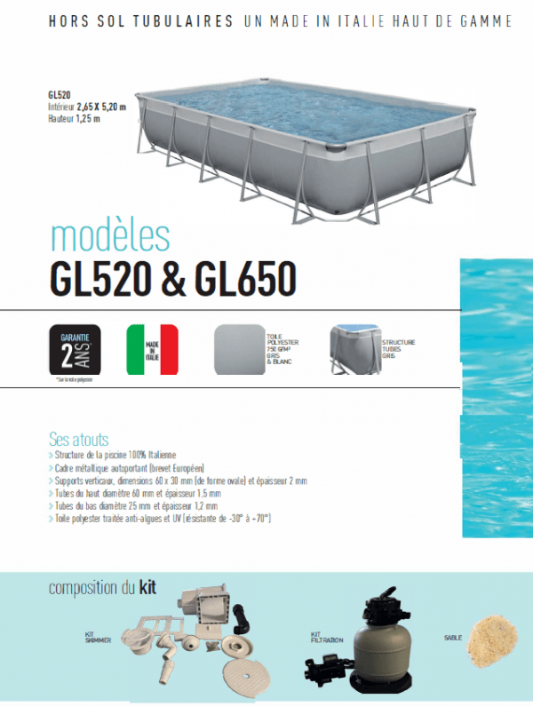 Piscine hors-sol 2,65 x 5,20 - Made in Italie - Haut de gamme - GL520 Garden Leisure